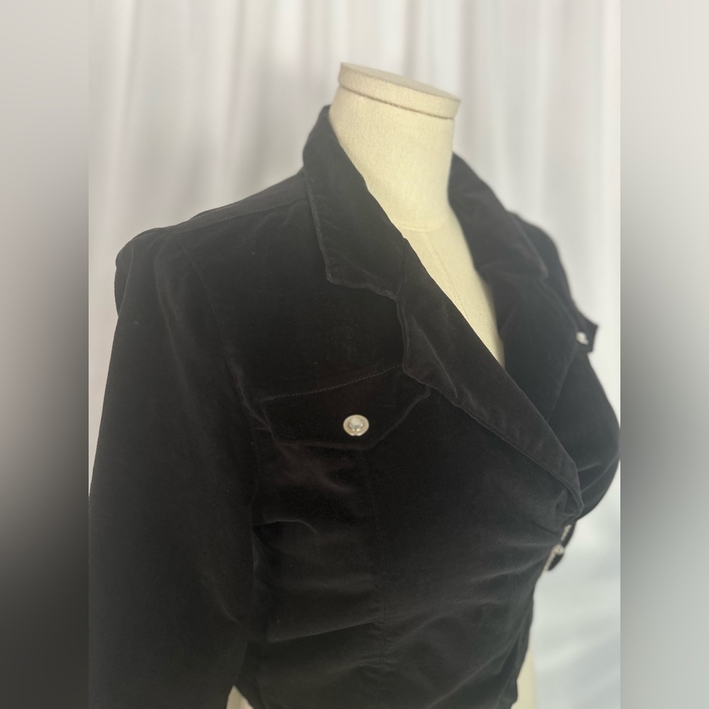 De Code Black Velvet Wrap Jacket Cropped Blazer Rhinestone Buckle Size L (1250) - Picture 7 of 15